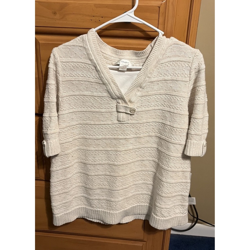CJ Banks Women's Sweater 1x, Layered Look, Dressy Short Sleeves Sweater SIZE 1X